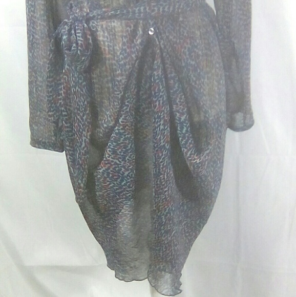 BEULAH Multicolored Long Sleeve Belted Decorative Button V Neck Dress Size S/M - Picture 3 of 7